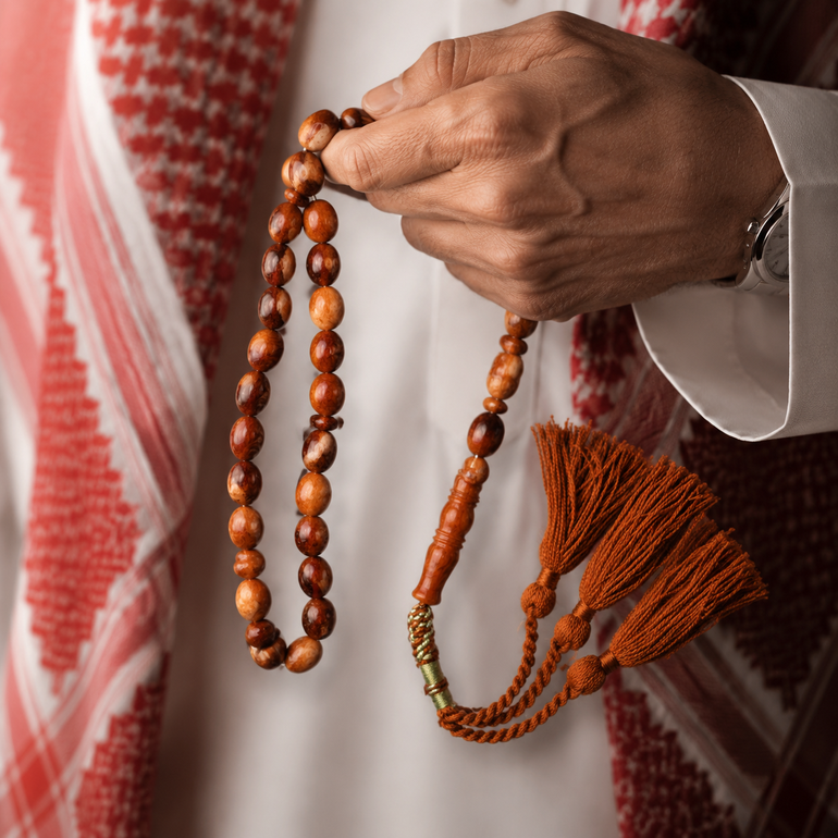 مسباح معجون كهرمان فواح بني معرق كركوشة بني تفصال