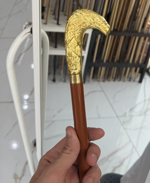 عكاز ملكي فاخر - مقبض ذهبي بتصميم رأس الصقر مع عصا سوداء أنيقة