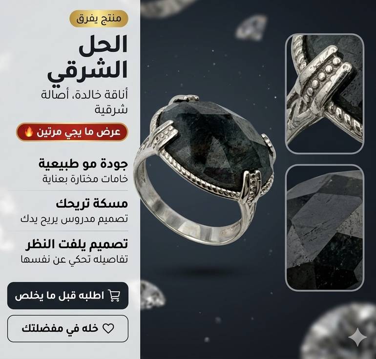 خاتم ملكي مخالب فضة عيار 925 - كت دايموند تركوازي