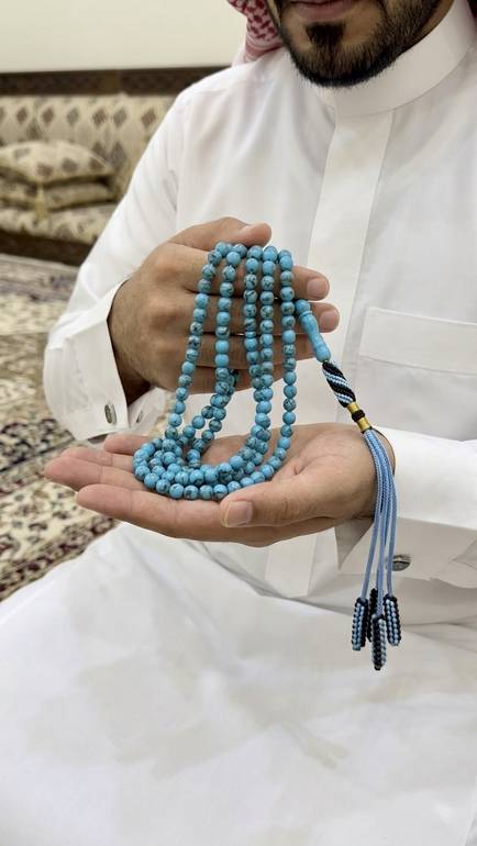 مسباح  بكلايت فاخر  ماروني معرق مع كركوشة سماوي تفصال – 99 حبة – حجم صغير