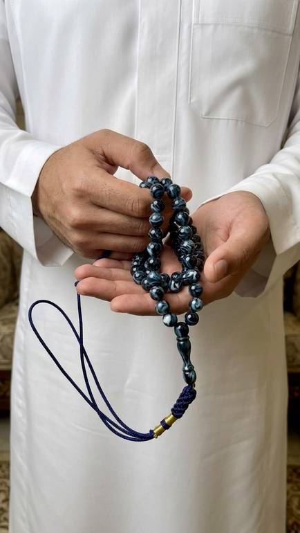  مسباح  بكلايت فاخر  كحلي معرق مع كركوشة  كحلي تفصال خاص – 99 حبة – حجم صغير