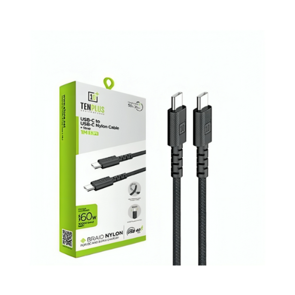 تن بلس كيبل شحن USB-C إلى USB-C مقاوم للقطع 1 متر اسود