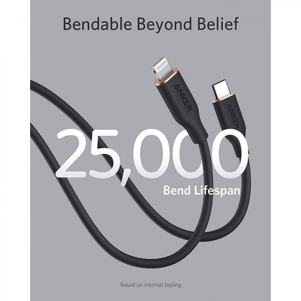 كيبل أنكر USB-C إلى Lightning باورلاين90سم اسود