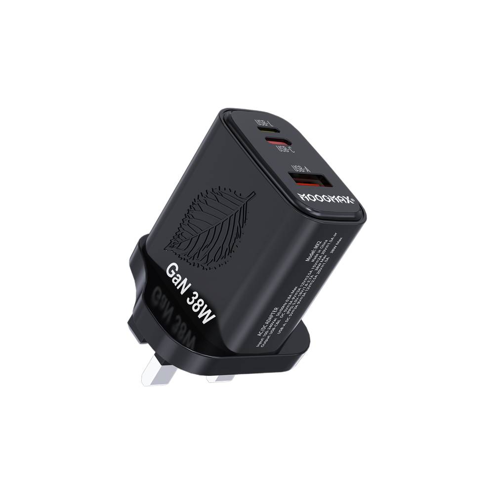 Mojmax 38W Wall Charger with USB and Type-C Ports - Black
