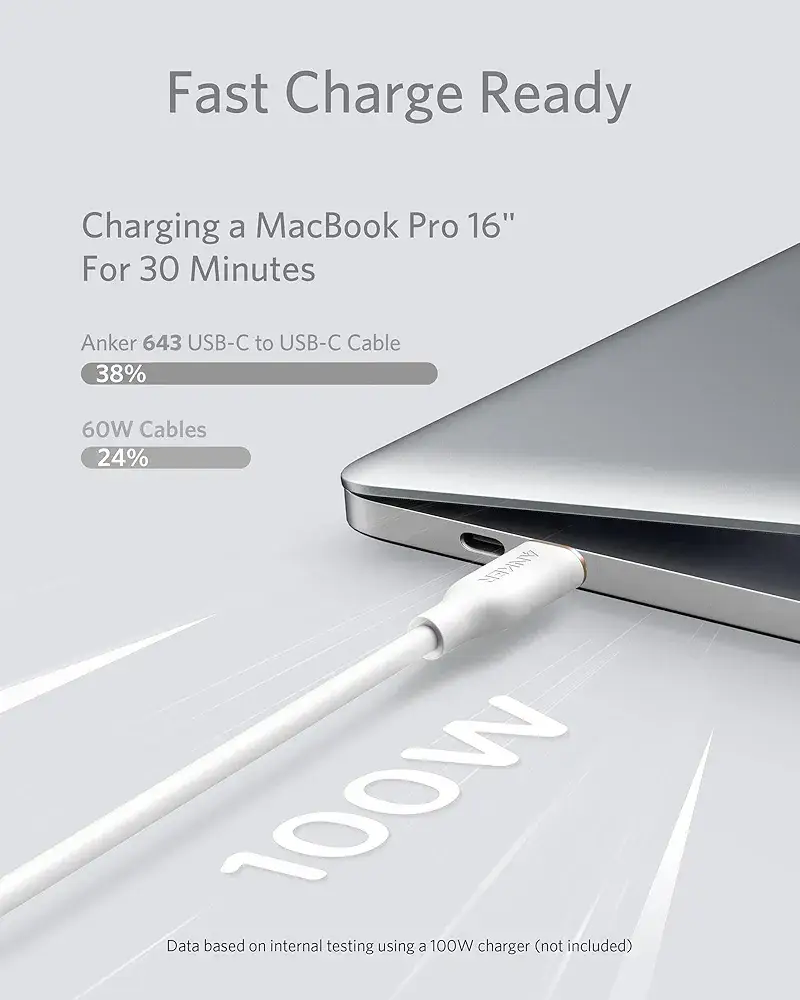 سلك شاحن انكر باورلاين فلو الجيل الثالث سيلكون من USB-C إلى تايب سي 90سم ابيض