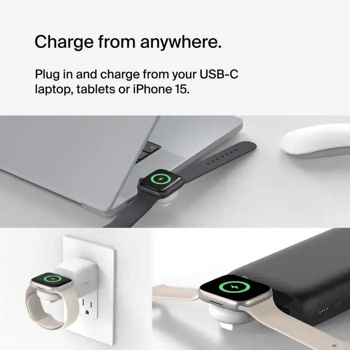 شاحن بيلكن المحمول لساعة أبل بمنفذ USB-C ابيض