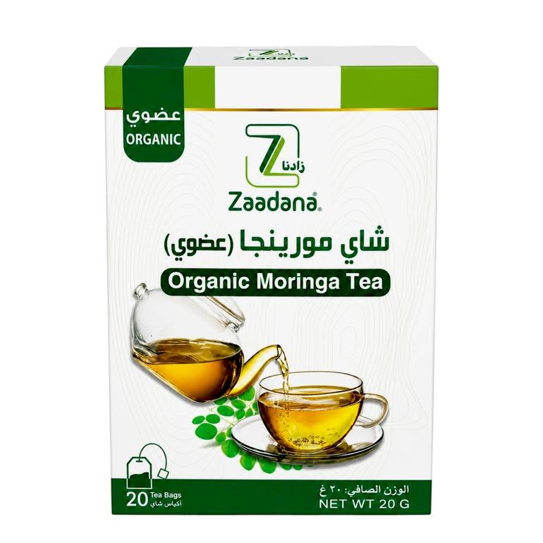 Zaadana Certified Organic Moringa Tea, 100% Natural Premium Herbal Infusion - 20 Tea Bags (20g)