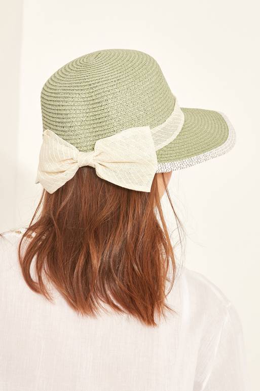 قبعة شاطئ قش خضراء نسائية