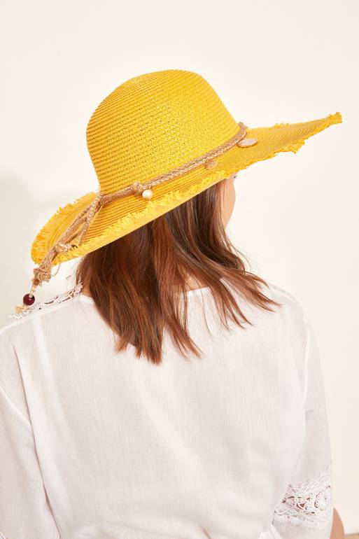 قبعة شاطئ قش صفراء نسائية