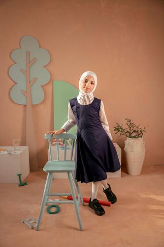 School Uniform Dress with Waist Pleats short Navy