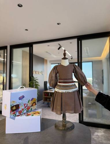 ISTRamadan Dress with Hand Embroidery on the Waist - Brown