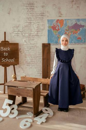 ‏School Uniform Dress with Pleats long navy