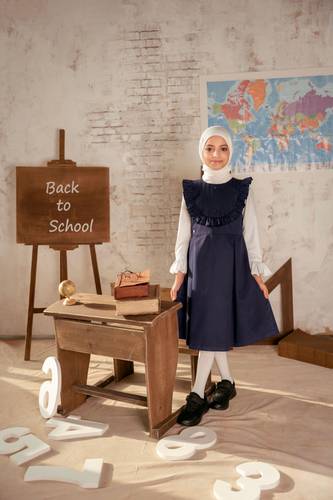  ‏School Uniform Dress with Pleats short navy