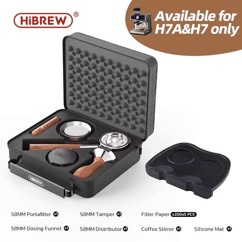 HiBREW H7A & H7 Espresso Barista Pro 58 مم مقبض مسحوق القهوة بدون قاع Portafilter 304 موزع Tmaper من الفولاذ المقاوم للصدأ