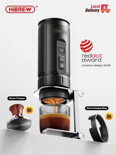ماكينة قهوة اسبريسو محمولة من HiBREW H4C، تسخين لاسلكي، بطارية قابلة للإزالة، قهوة مطحونة باريستا بدون قاع