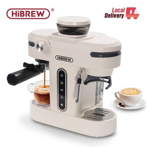 ماكينة صنع قهوة اسبريسو شبه أوتوماتيكية من HiBREW 20 بار مع مطحنة حبوب الكابتشينو واللاتيه نظام مزبد الحليب H14