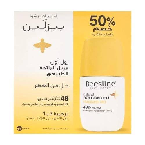 بيزلين رول اون مزيل رائحة العرق الطبيعي خال عطر - 2*50 مل. Beesline