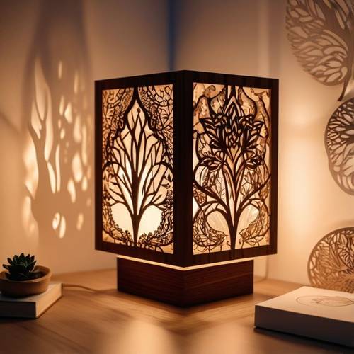 منحوتة خشبية اباجورة من الخشب بداخلها اضاءه 20x35