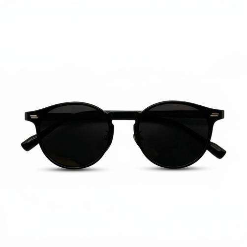 Raven Round Sunglasses | Gloss Black Acetate Frame | Gold Bridge | Fox