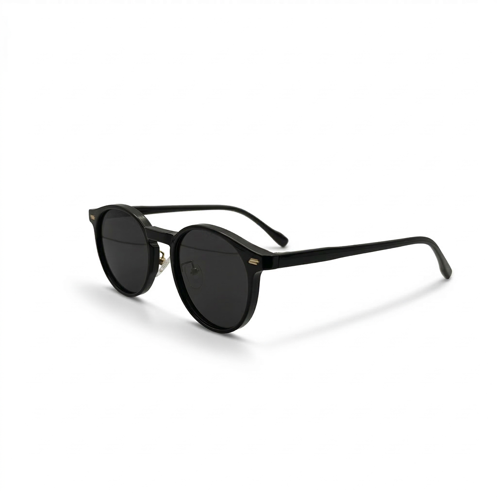 Raven Round Sunglasses | Gloss Black Acetate Frame | Gold Bridge | Fox