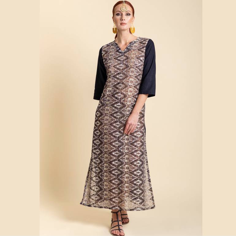 Long Embroidered Kaftan in Shades of Blue