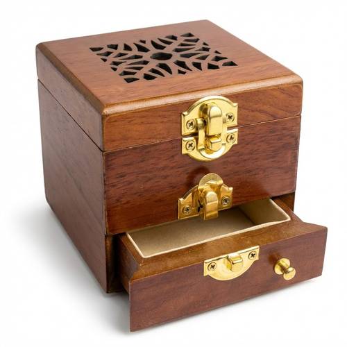 Luxury wooden cube-shaped incense burner - brown