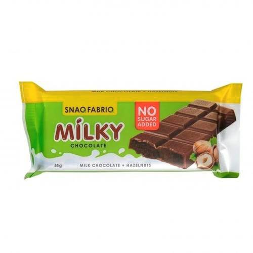 SNAQ FABRIQ NO ADDED SUGAR MILKY CHOCALATE BAR HAZELNUTS 55 g