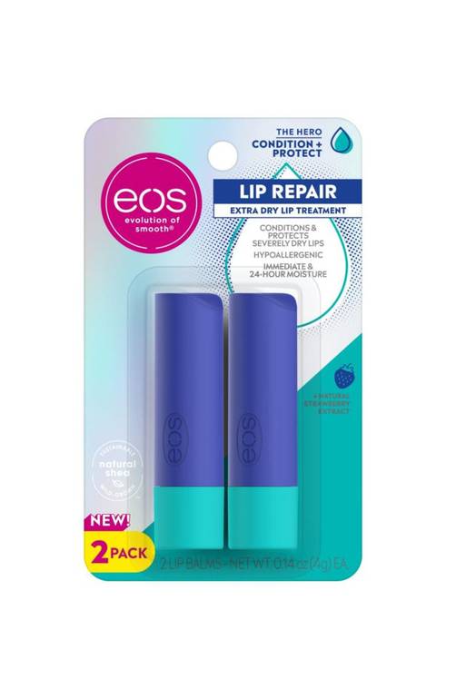 رطب شفاه من ماركة EOS، وتحديداً موديل The Hero Lip Repair المخصص للشفاه الجافة جداً.
