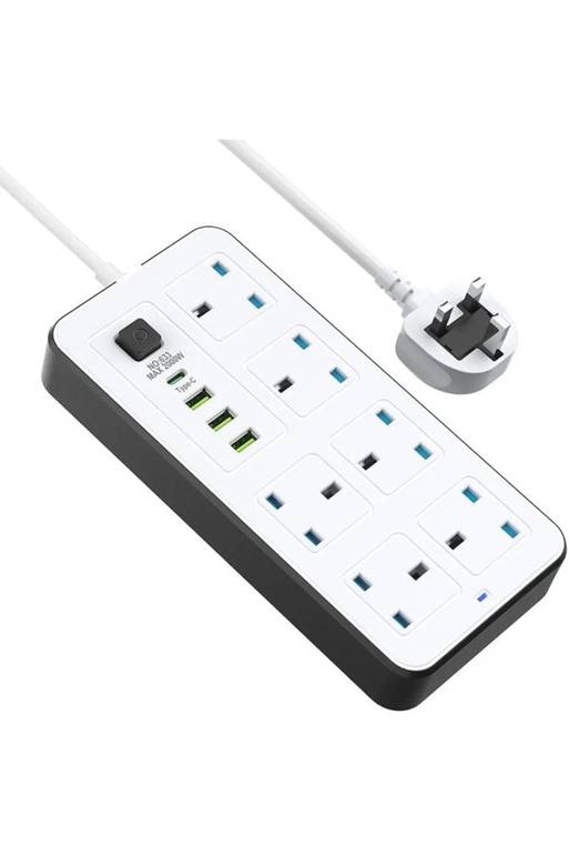 مقبس بطول 5 أمتار مع مجموعة 6 مقابس + 3 منافذ USB + USC C. 2500 واط