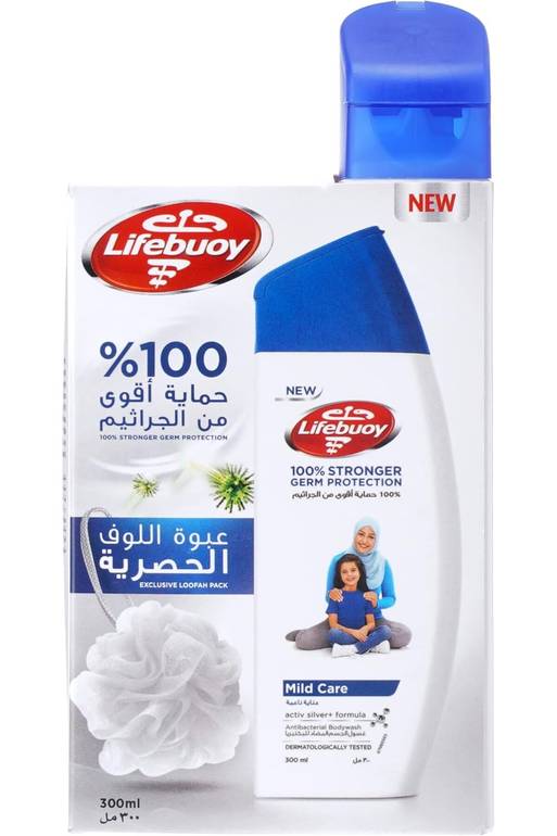 لايفبوي غسول الجسم المضاد للبكتيريا عناية ناعمة مع ليفة - 300 مل