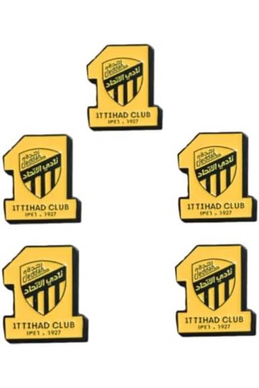 5 قطع من ملصقات نادي الاتحاد المعدنية للهواتف، تصميم شعار الاتحاد - أصفر وأسود