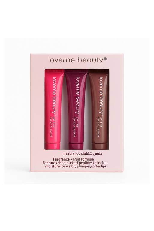 طقم ملمع شفاه قلوسات للشفاة نكهات طبيعية – ألوان Fruity Glow (3 قطع) | ترطيب ولمعان