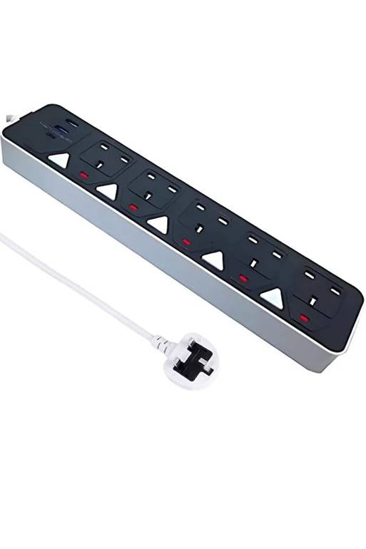 شريط طاقة 8 في 1، 2500 واط، 5 منافذ تيار متردد، 2 منفذ USB، ومنفذ واحد من النوع C، 3.4 أمبير،