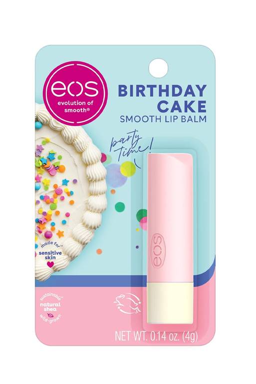 مرطب شفاه من زبدة الشيا من ماركة eos، بنكهة كعكة عيد الميلاد (Birthday Cake).