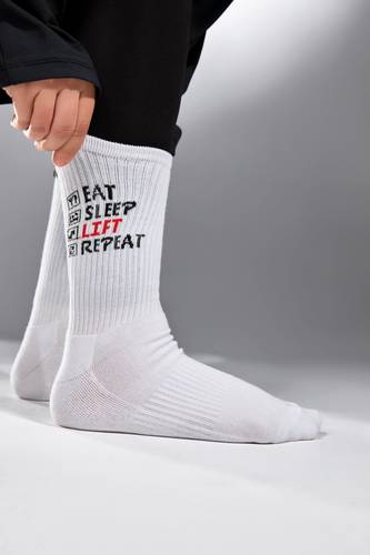 “EAT - SLEEP - LIFT - REPEAT” SOCK IN WHITE