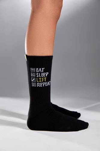 “EAT - SLEEP - LIFT - REPEAT” SOCK  IN BLACK