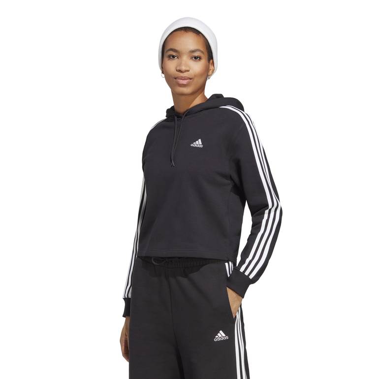 ESSENTIALS 3-STRIPES FRENCH TERRY CROP HOODIE