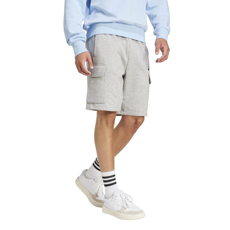 Essentials Feel Cozy Fleece Cargo Shorts - M - MGREY/BLK