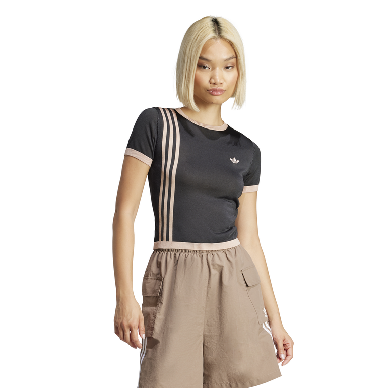 Knitted 3-Stripes Short Tee - XS - Black