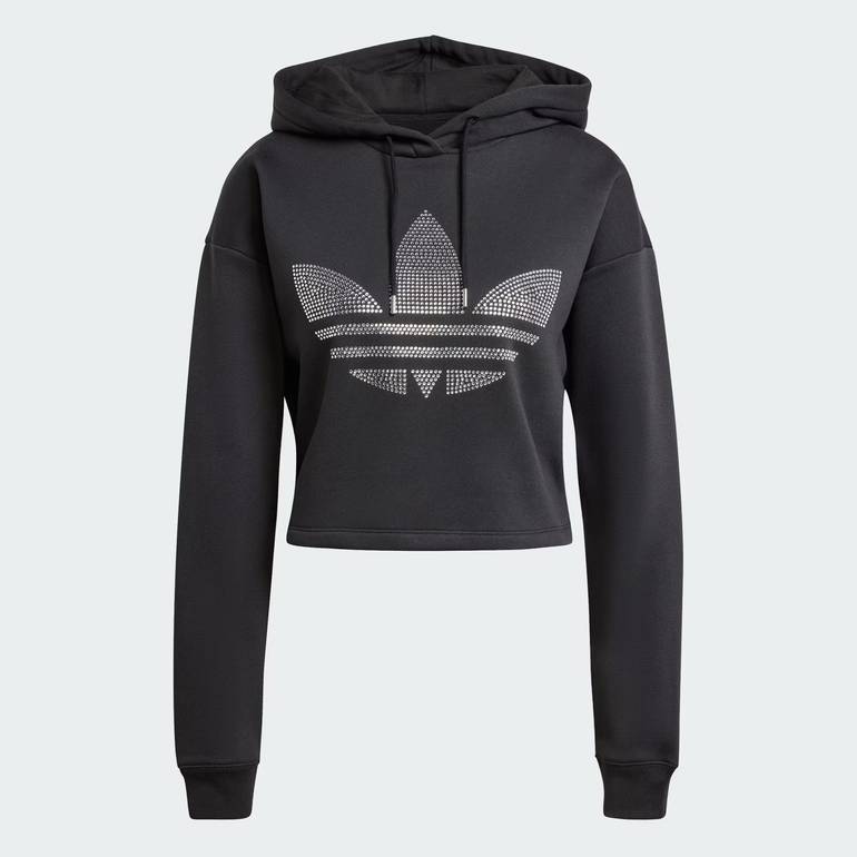Rhinestone Trefoil Loose Crop Hoodie - L
