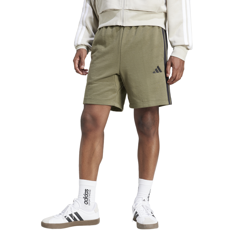Essential 3-Stripes French Terry Shorts - M - زيتوني