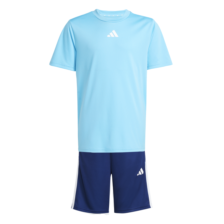Train Essentials 3-Stripes Tee Set Kids - 11-12 Years - سماوي / أبيض