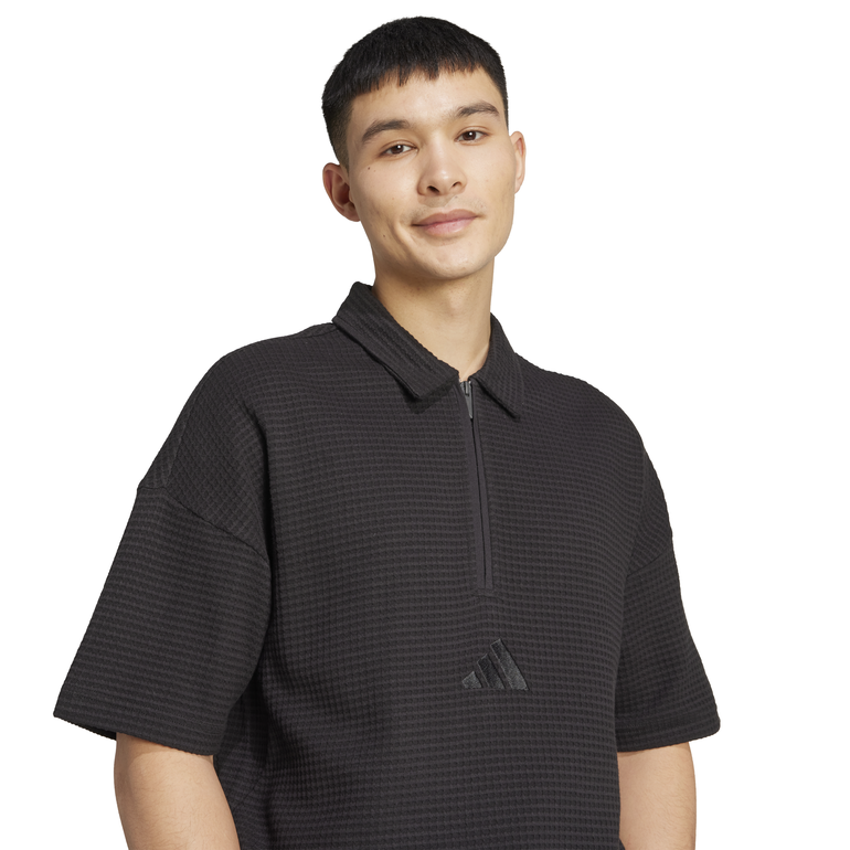 All SZN Waffle Knit Half-Zip Polo - S - أسود