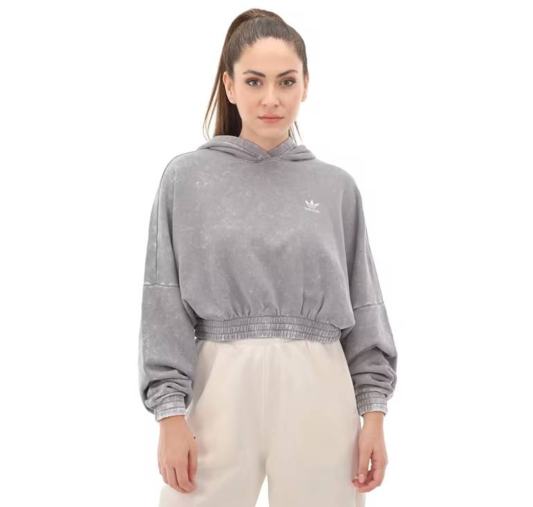 adidas Adidas Iw5492-K Wash Crop Hood Women's Gray Sweatshirt - XL