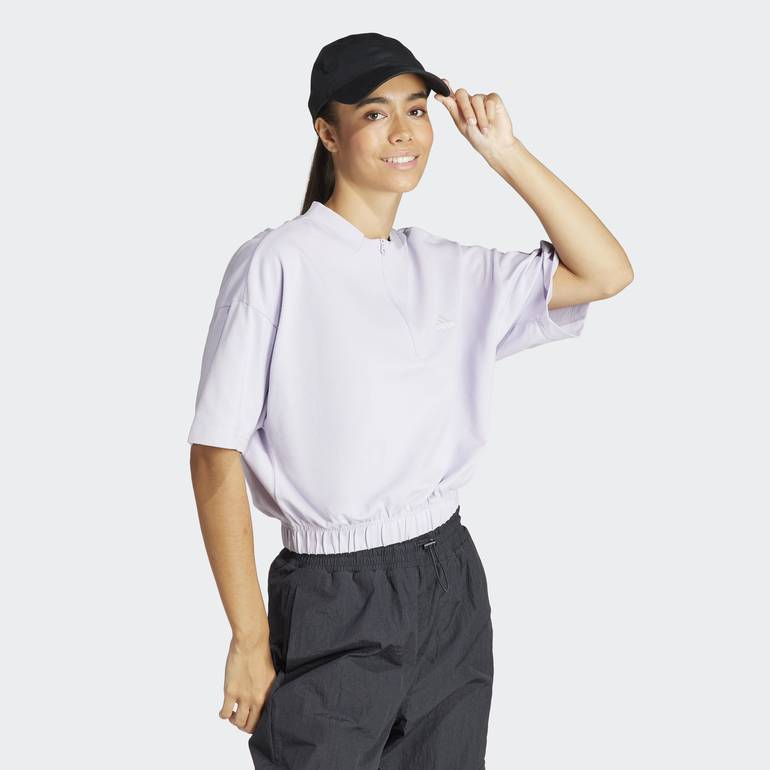 SPORTSWEAR RESORT GRAPHIC CROP HALF-ZIP TEE