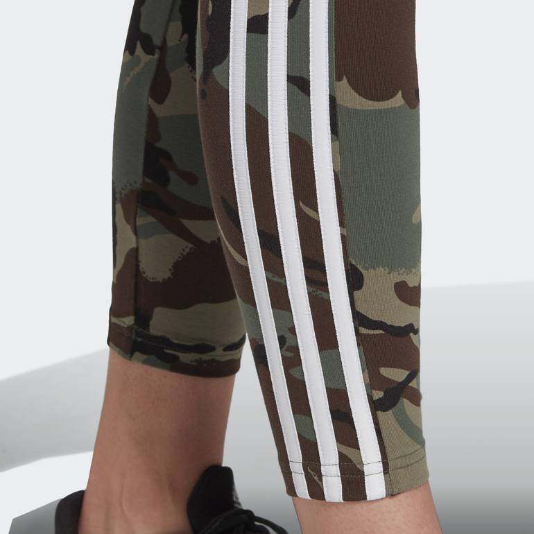 adidas Leggings In All Over Camo Leaf Print With 3 Stripes - ShopperBoard