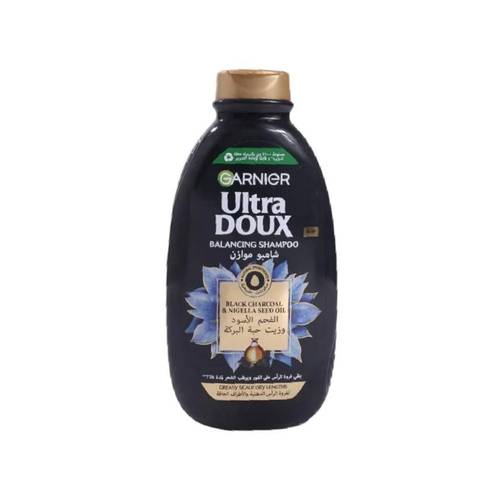 Garnier Ultra Doux Balancing Shampoo with Black Charcoal & Nigella Seed Oil – Balance for Oily Scalp and Dry Ends 400ML