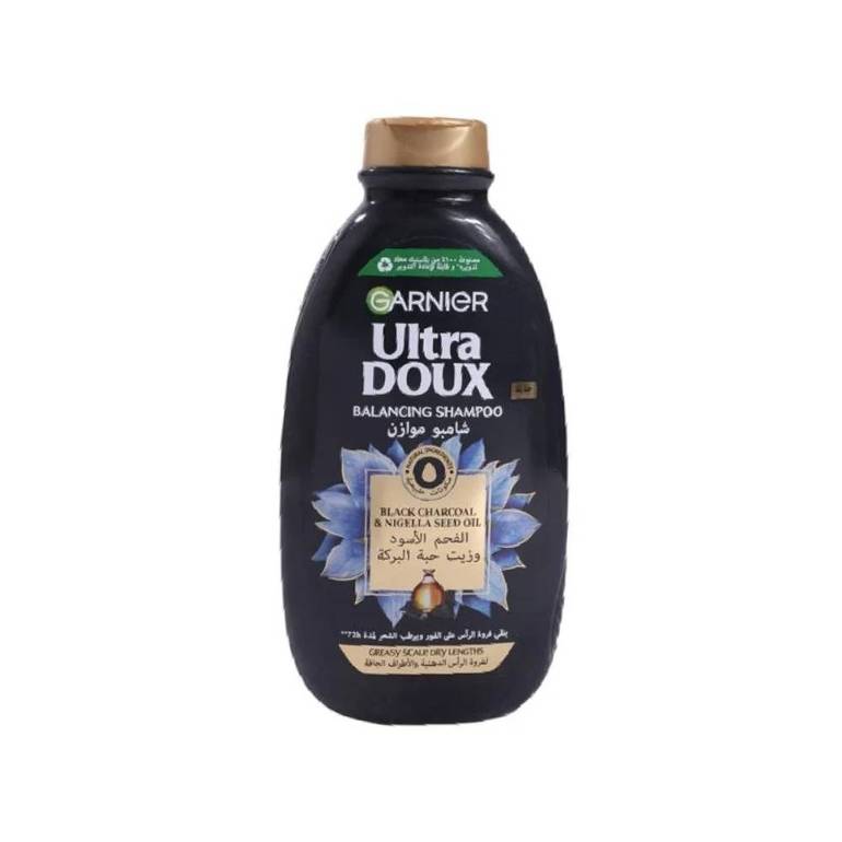 Garnier Ultra Doux Balancing Shampoo with Black Charcoal & Nigella Seed Oil – Balance for Oily Scalp and Dry Ends 400ML