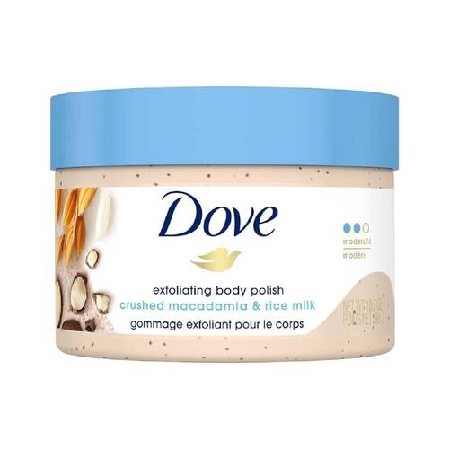 Dove Exfoliating Body Polish Crushed Macadamia & Rice Milk – Gentle Exfoliation for Silky Smooth Skin 298g
