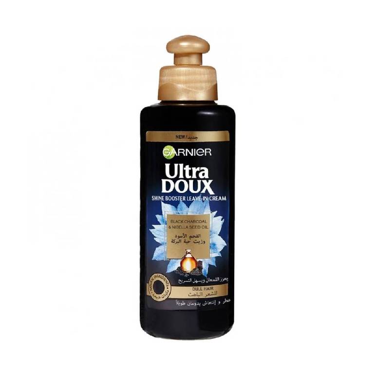 Garnier Ultra Doux Shine Booster Leave-In Cream with Black Charcoal & Nigella Seed Oil – Nourishment and Shine for Dull Hair 200ML